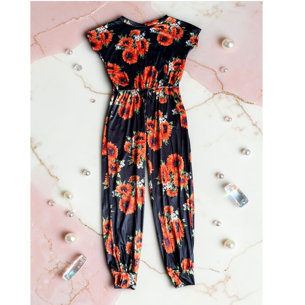 Sunflowers Black Jumpsuit - Size Small - *NWOT*